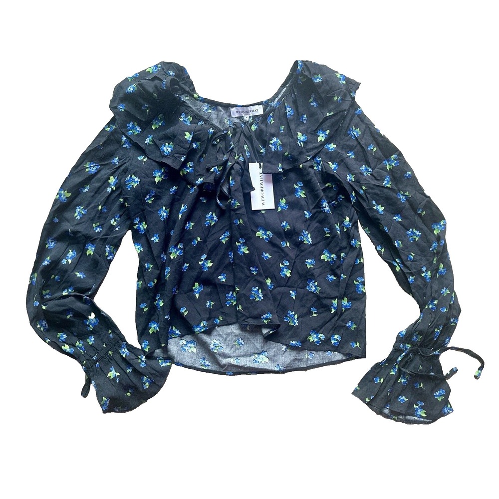 WeWoreWhat Floral Ruffle Blouse Medium Watercolor Ditsy Print Long Sleeve M